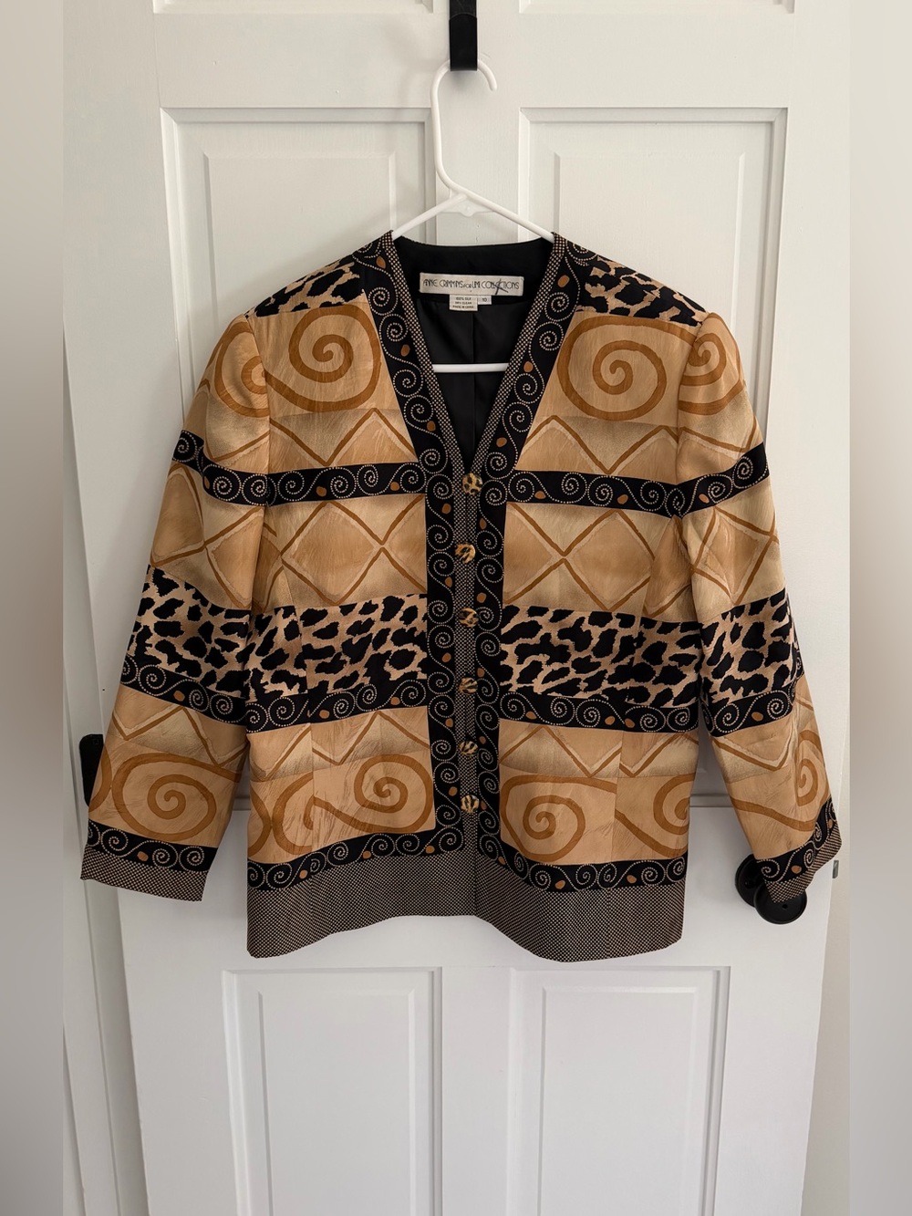 Anne Crimmins Forum Collections 100% Silk Animal Print Blazer Sz 10